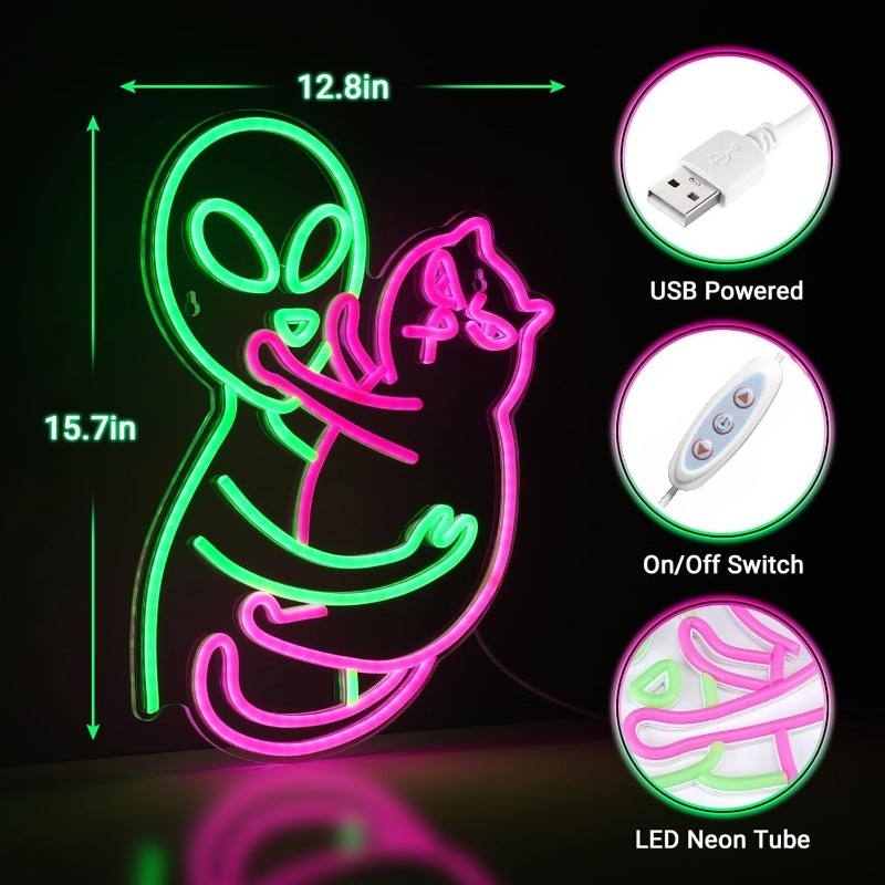 Letrero de neón Alien Cat, luz - Party Games Best reseña y precio